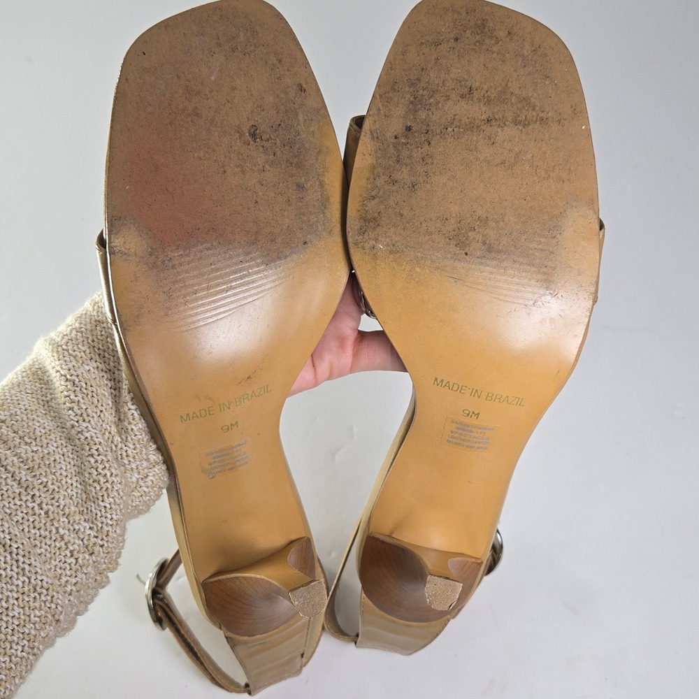 Bruno Valenti Women's Tan Leather Ankle Strap Heels Square Toe Stiletto Size 9M - Picture 10 of 11